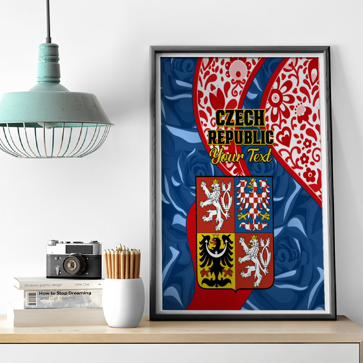 Personalised Czech Republic Independence Day Canvas Wall Art Czechia Coat Of Arms Embroidery Motif - Wonder Print Shop