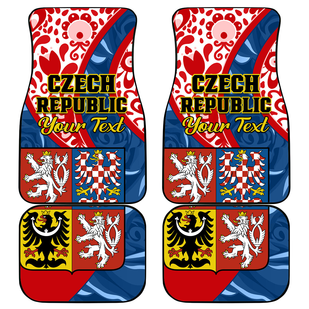 Personalised Czech Republic Independence Day Car Mats Czechia Coat Of Arms Embroidery Motif - Wonder Print Shop