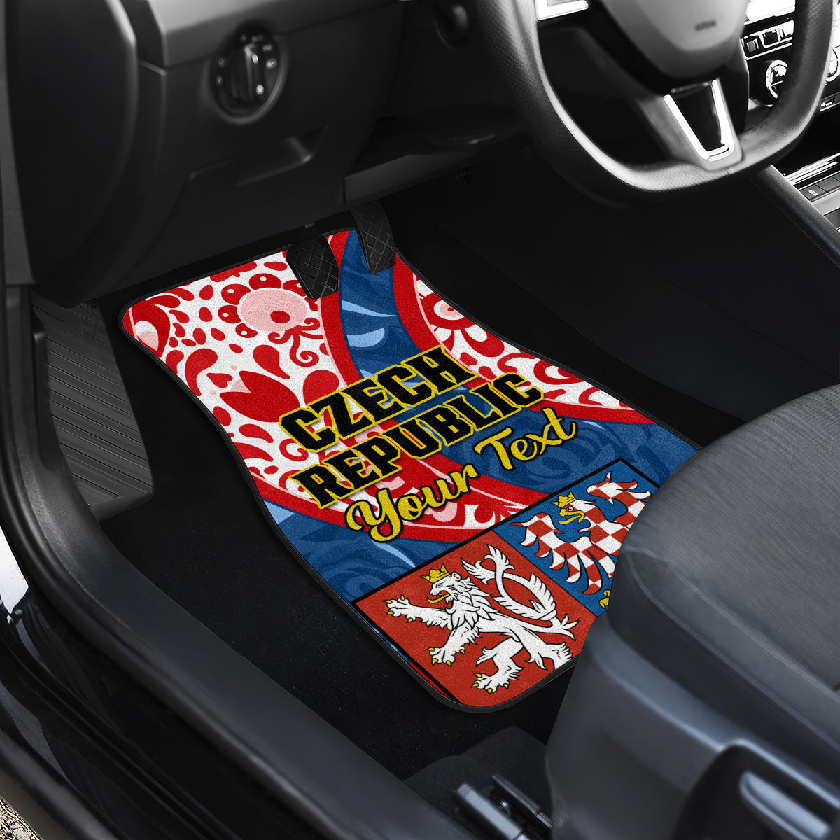 Personalised Czech Republic Independence Day Car Mats Czechia Coat Of Arms Embroidery Motif - Wonder Print Shop