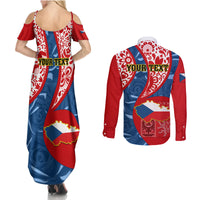 Personalised Czech Republic Independence Day Couples Matching Summer Maxi Dress and Long Sleeve Button Shirts Czechia Coat Of Arms Embroidery Motif - Wonder Print Shop