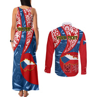 Personalised Czech Republic Independence Day Couples Matching Tank Maxi Dress and Long Sleeve Button Shirts Czechia Coat Of Arms Embroidery Motif - Wonder Print Shop