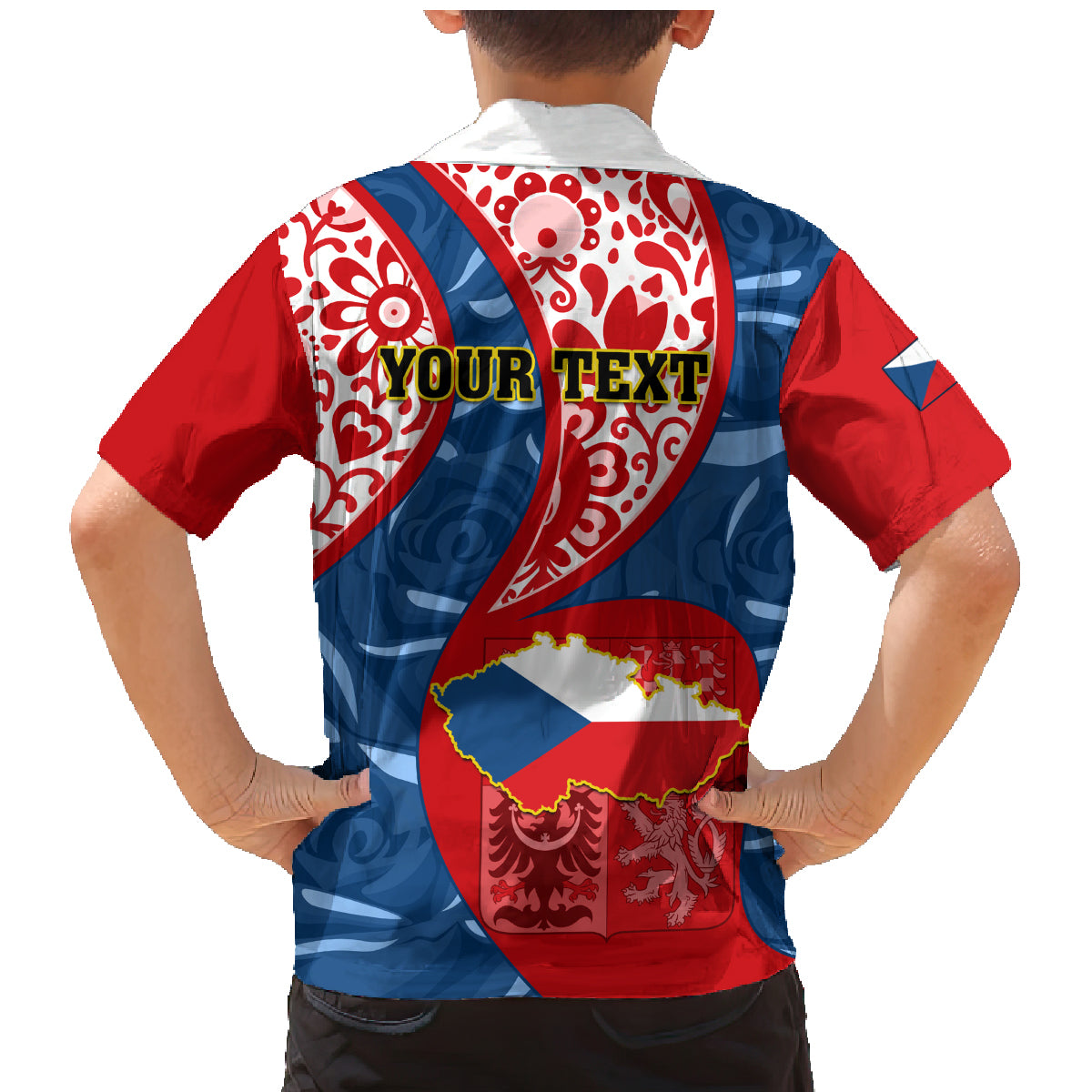 Personalised Czech Republic Independence Day Family Matching Mermaid Dress and Hawaiian Shirt Czechia Coat Of Arms Embroidery Motif - Wonder Print Shop