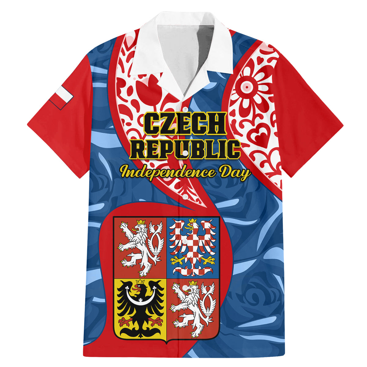 Personalised Czech Republic Independence Day Family Matching Mermaid Dress and Hawaiian Shirt Czechia Coat Of Arms Embroidery Motif - Wonder Print Shop