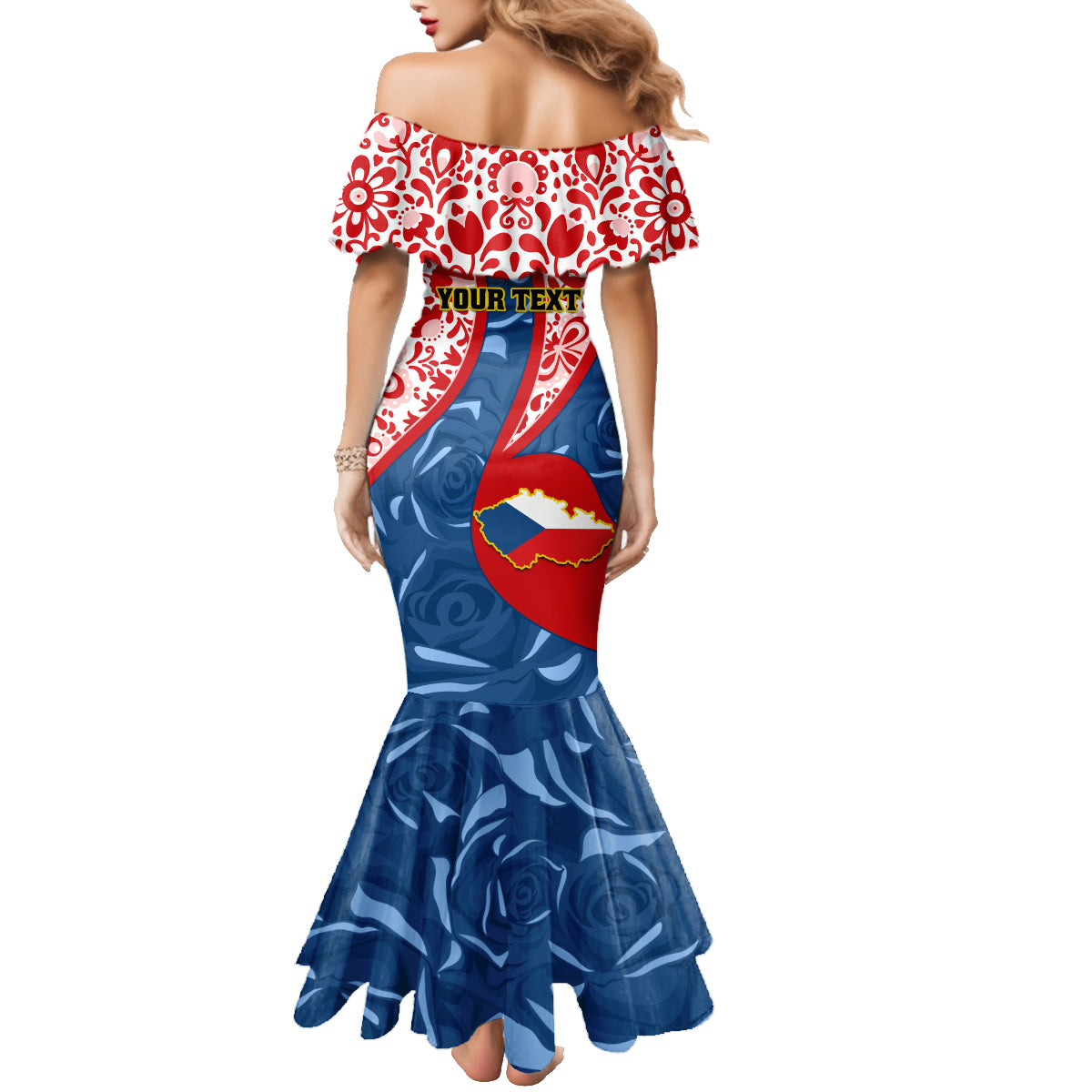 Personalised Czech Republic Independence Day Family Matching Mermaid Dress and Hawaiian Shirt Czechia Coat Of Arms Embroidery Motif - Wonder Print Shop