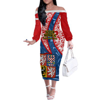 Personalised Czech Republic Independence Day Family Matching Off Shoulder Long Sleeve Dress and Hawaiian Shirt Czechia Coat Of Arms Embroidery Motif - Wonder Print Shop