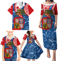 Personalised Czech Republic Independence Day Family Matching Puletasi Dress and Hawaiian Shirt Czechia Coat Of Arms Embroidery Motif - Wonder Print Shop