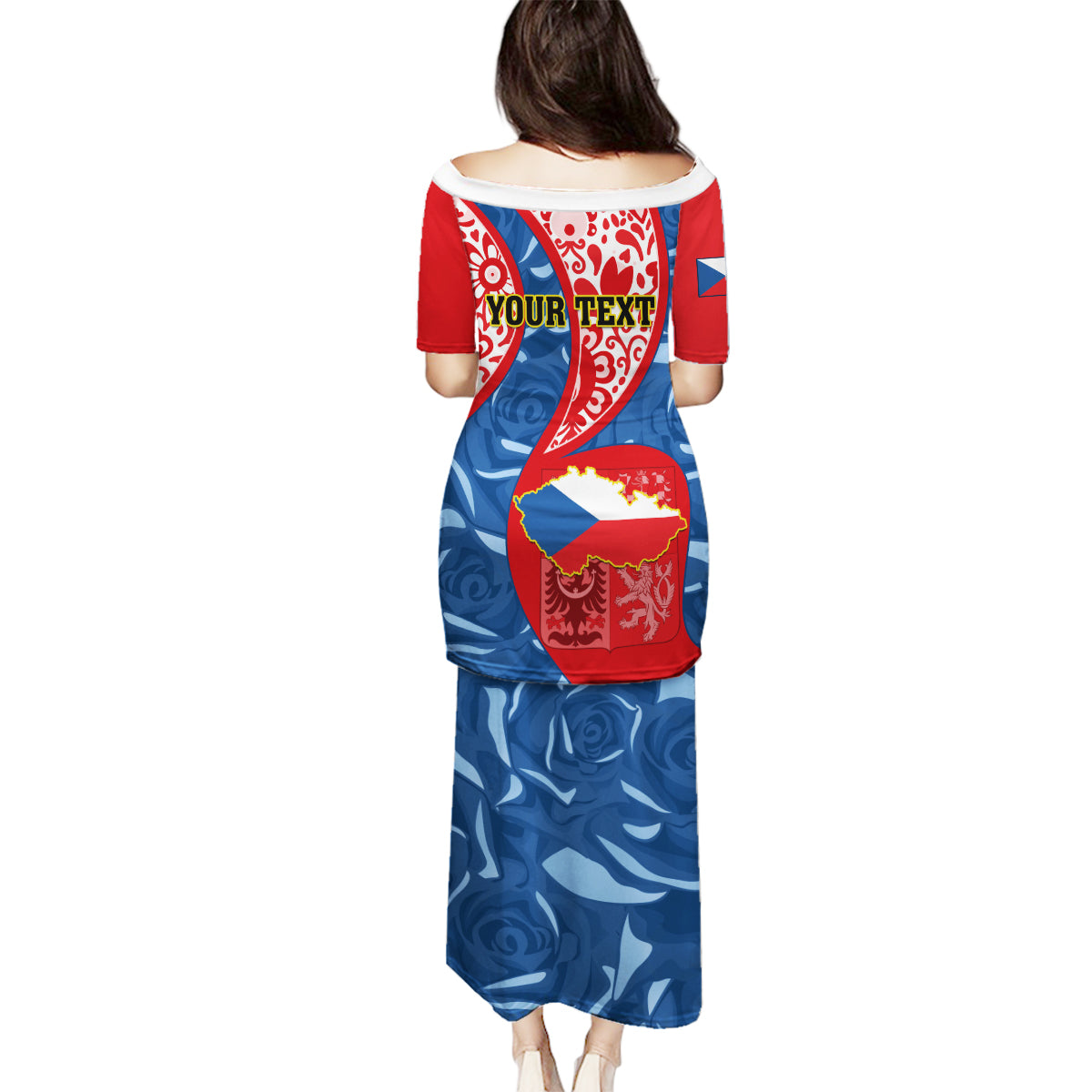 Personalised Czech Republic Independence Day Family Matching Puletasi Dress and Hawaiian Shirt Czechia Coat Of Arms Embroidery Motif - Wonder Print Shop