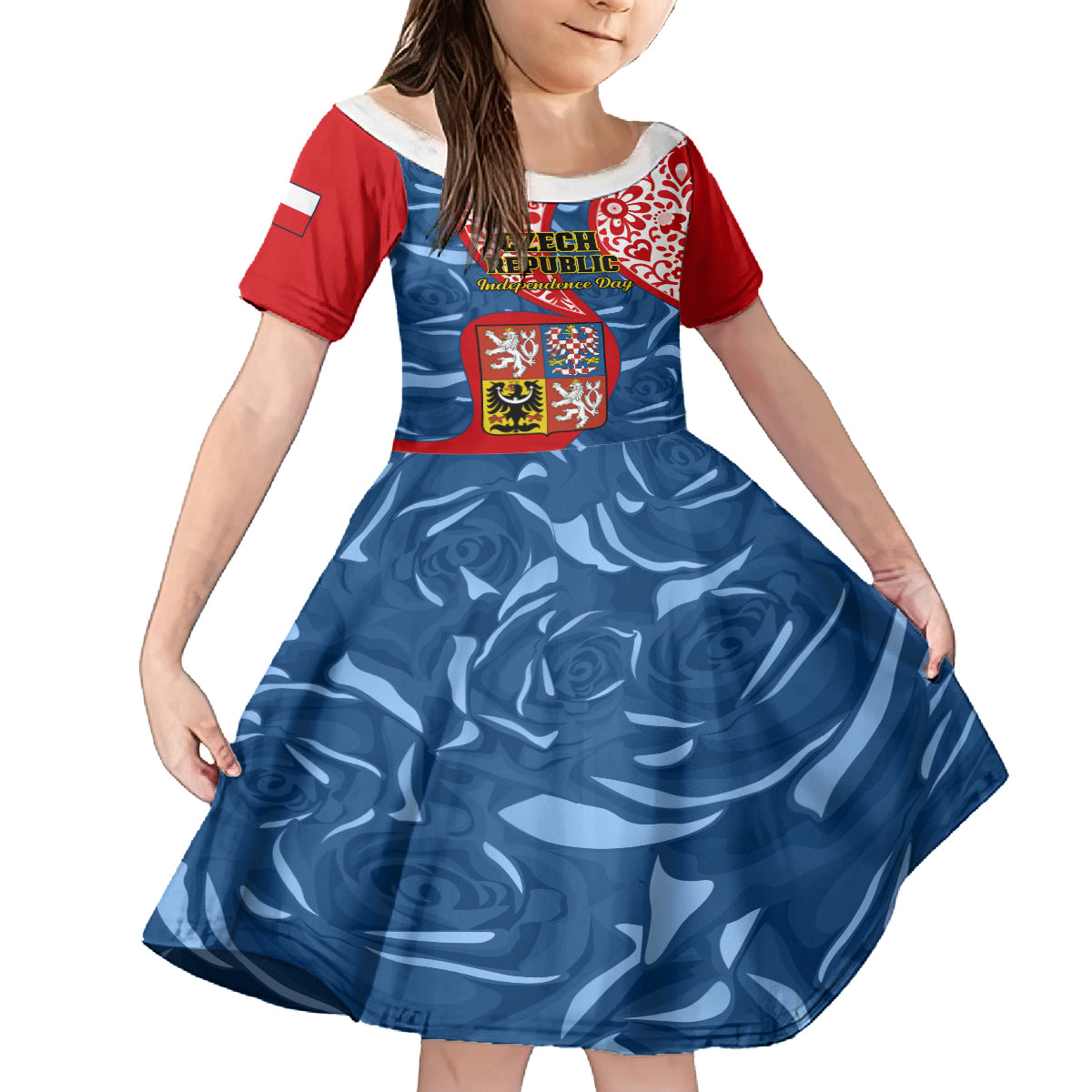 Personalised Czech Republic Independence Day Family Matching Tank Maxi Dress and Hawaiian Shirt Czechia Coat Of Arms Embroidery Motif - Wonder Print Shop