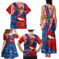 Personalised Czech Republic Independence Day Family Matching Tank Maxi Dress and Hawaiian Shirt Czechia Coat Of Arms Embroidery Motif - Wonder Print Shop