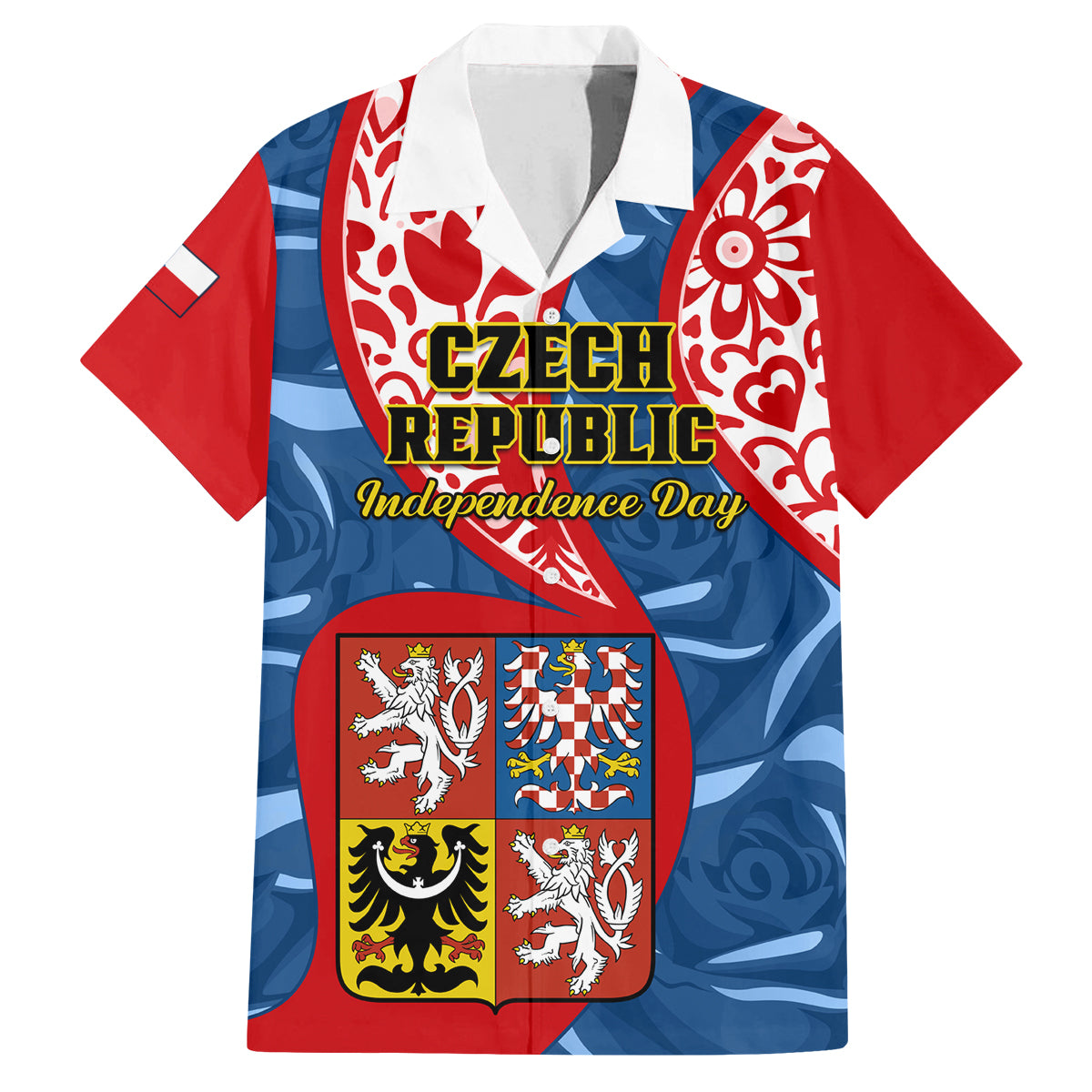 Personalised Czech Republic Independence Day Family Matching Tank Maxi Dress and Hawaiian Shirt Czechia Coat Of Arms Embroidery Motif - Wonder Print Shop