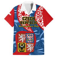 Personalised Czech Republic Independence Day Family Matching Tank Maxi Dress and Hawaiian Shirt Czechia Coat Of Arms Embroidery Motif - Wonder Print Shop