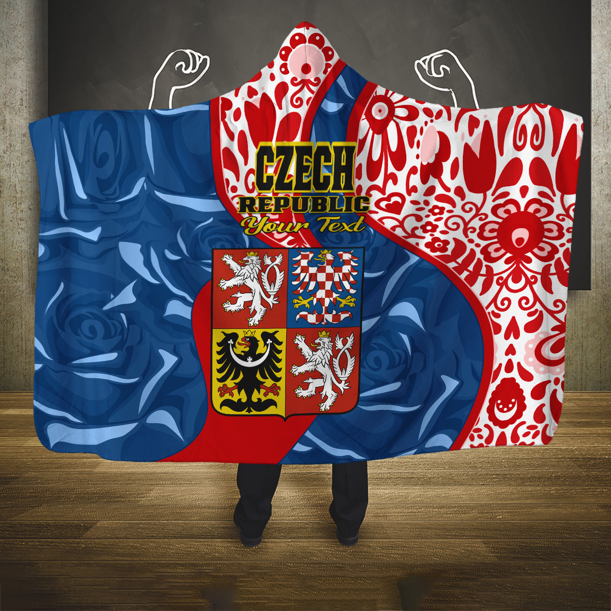 personalised-czech-republic-independence-day-hooded-blanket-czechia-coat-of-arms-embroidery-motif