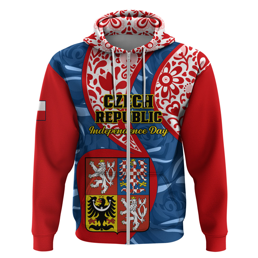 Personalised Czech Republic Independence Day Hoodie Czechia Coat Of Arms Embroidery Motif - Wonder Print Shop