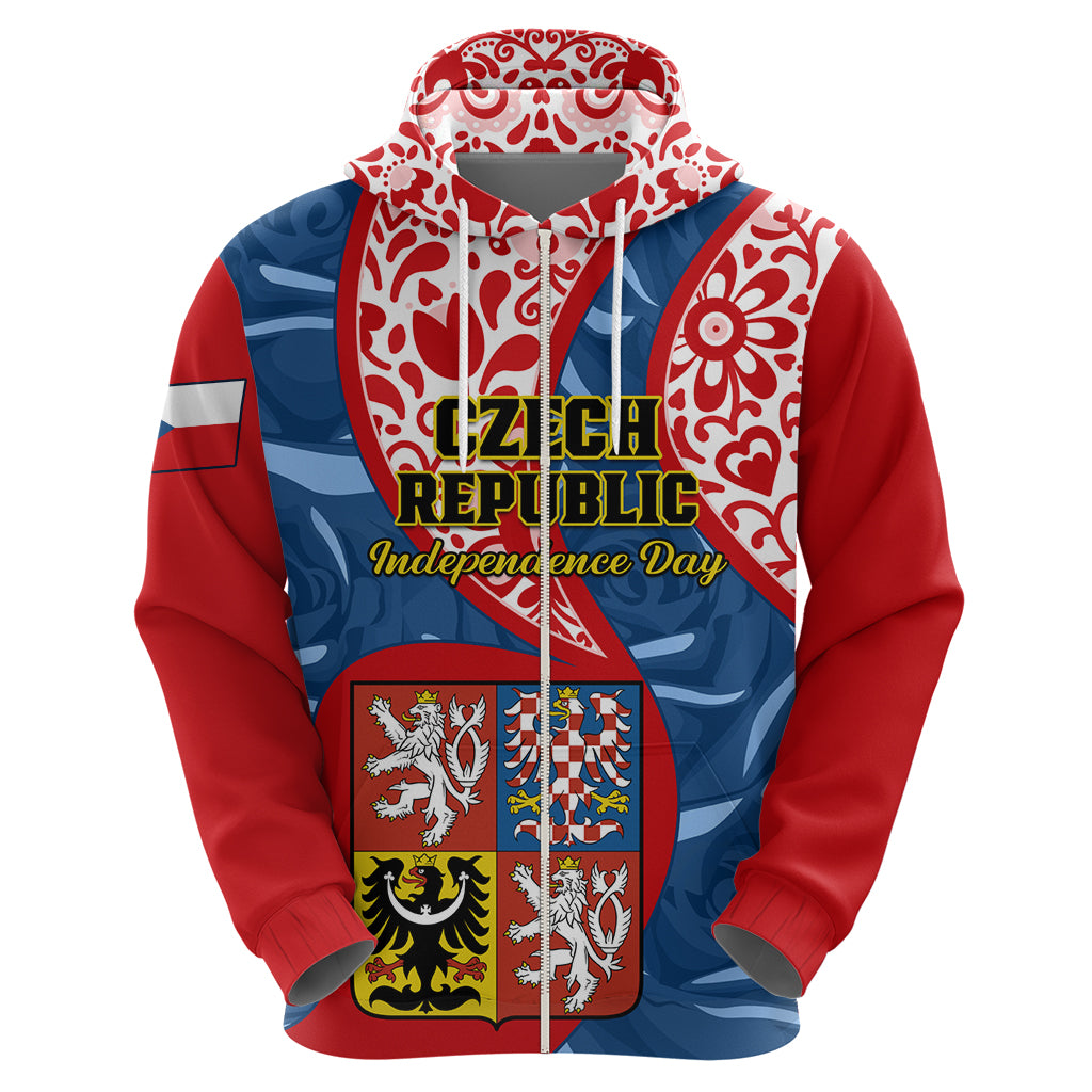 Personalised Czech Republic Independence Day Hoodie Czechia Coat Of Arms Embroidery Motif - Wonder Print Shop