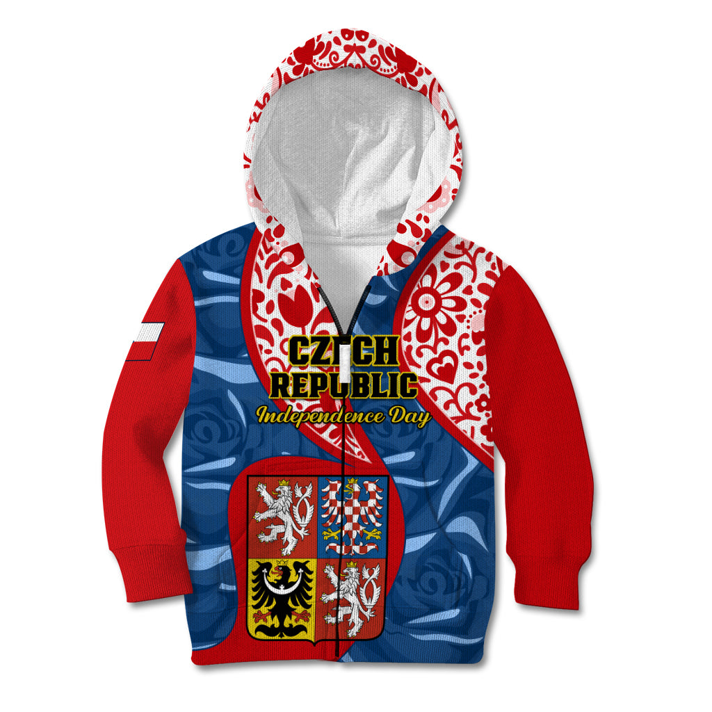 Personalised Czech Republic Independence Day Kid Hoodie Czechia Coat Of Arms Embroidery Motif - Wonder Print Shop
