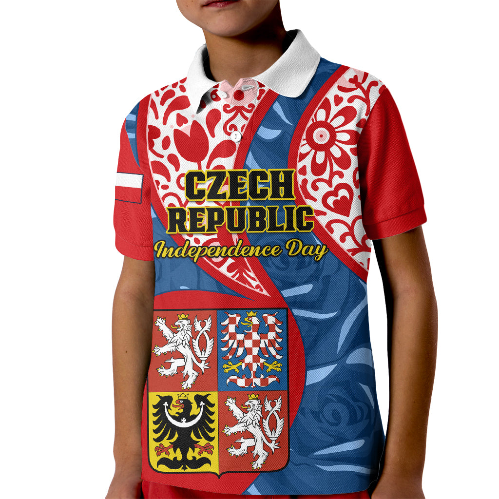 Personalised Czech Republic Independence Day Kid Polo Shirt Czechia Coat Of Arms Embroidery Motif - Wonder Print Shop