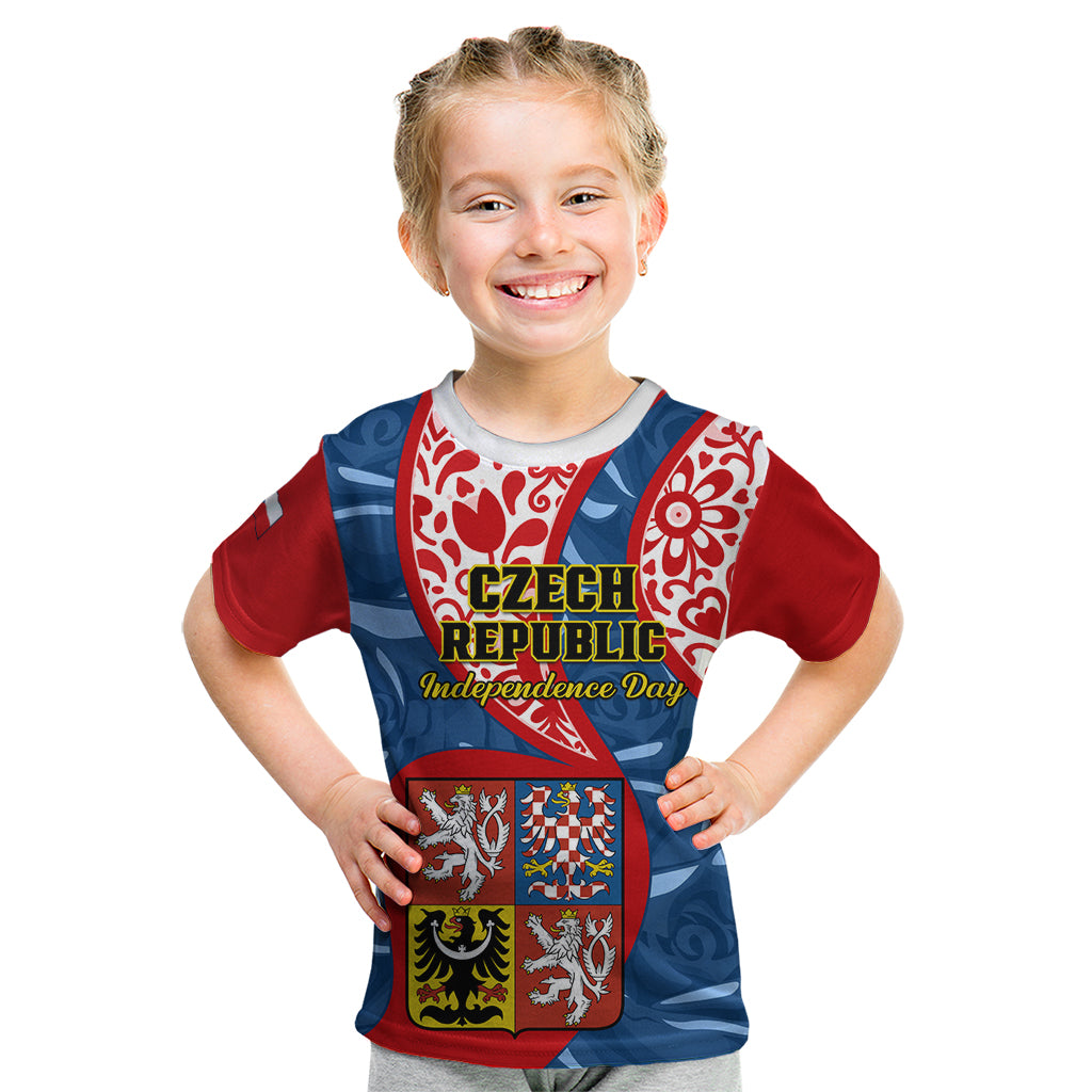 Personalised Czech Republic Independence Day Kid T Shirt Czechia Coat Of Arms Embroidery Motif - Wonder Print Shop