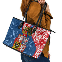 Personalised Czech Republic Independence Day Leather Tote Bag Czechia Coat Of Arms Embroidery Motif - Wonder Print Shop