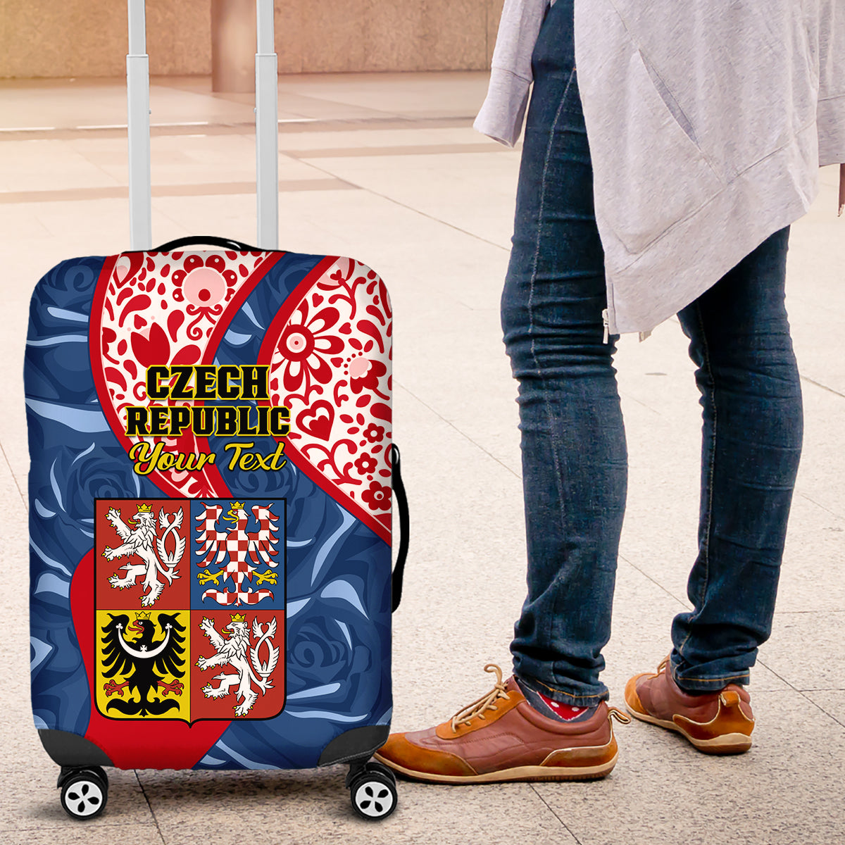 Personalised Czech Republic Independence Day Luggage Cover Czechia Coat Of Arms Embroidery Motif - Wonder Print Shop