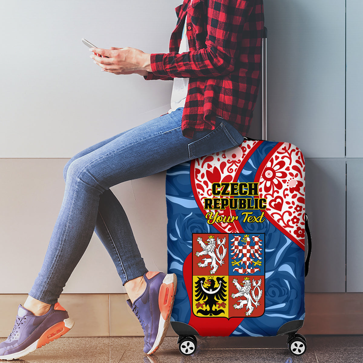 Personalised Czech Republic Independence Day Luggage Cover Czechia Coat Of Arms Embroidery Motif - Wonder Print Shop