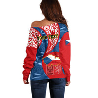 Personalised Czech Republic Independence Day Off Shoulder Sweater Czechia Coat Of Arms Embroidery Motif - Wonder Print Shop