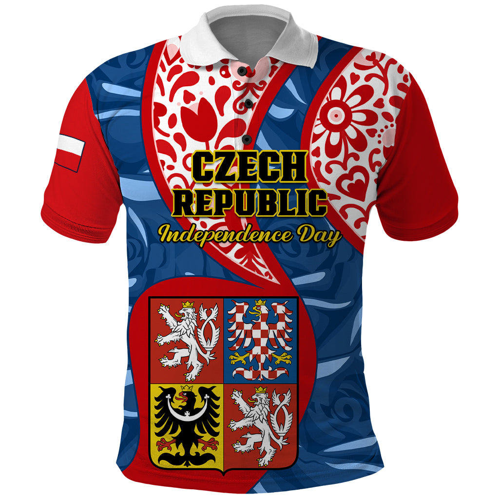 Personalised Czech Republic Independence Day Polo Shirt Czechia Coat Of Arms Embroidery Motif - Wonder Print Shop