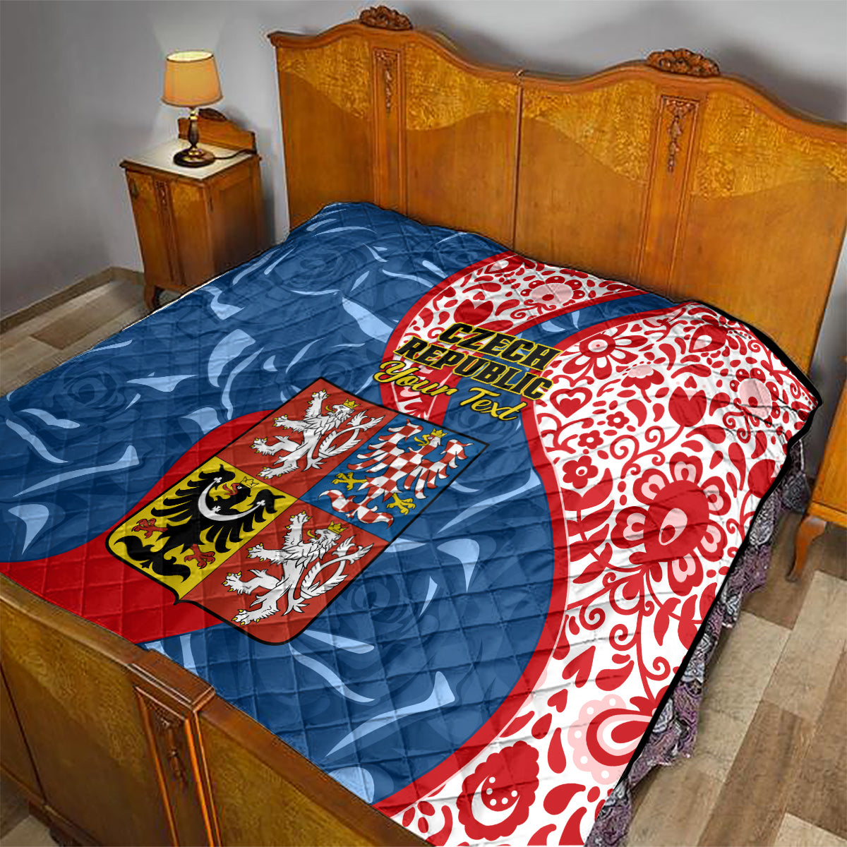 Personalised Czech Republic Independence Day Quilt Czechia Coat Of Arms Embroidery Motif - Wonder Print Shop