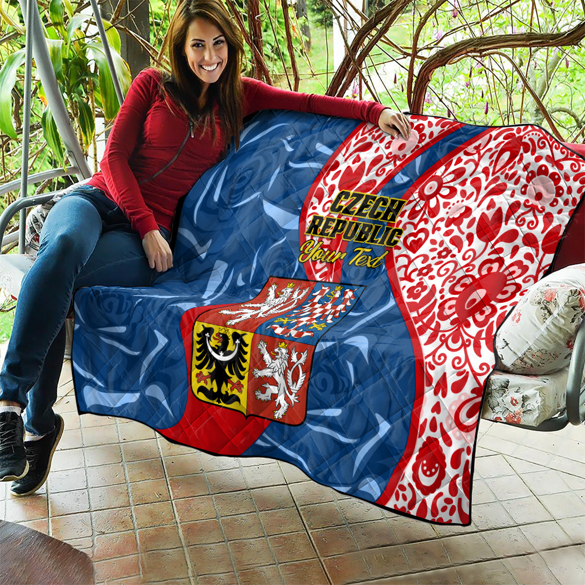 Personalised Czech Republic Independence Day Quilt Czechia Coat Of Arms Embroidery Motif - Wonder Print Shop
