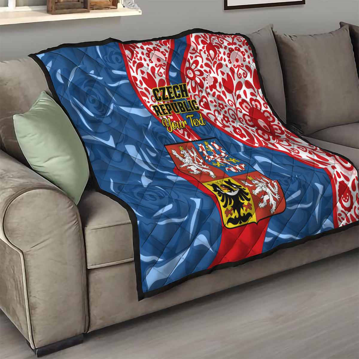 Personalised Czech Republic Independence Day Quilt Czechia Coat Of Arms Embroidery Motif - Wonder Print Shop