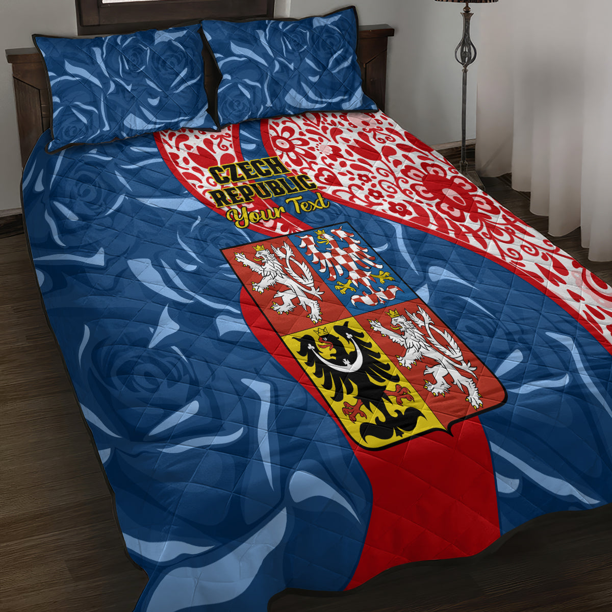 Personalised Czech Republic Independence Day Quilt Bed Set Czechia Coat Of Arms Embroidery Motif - Wonder Print Shop
