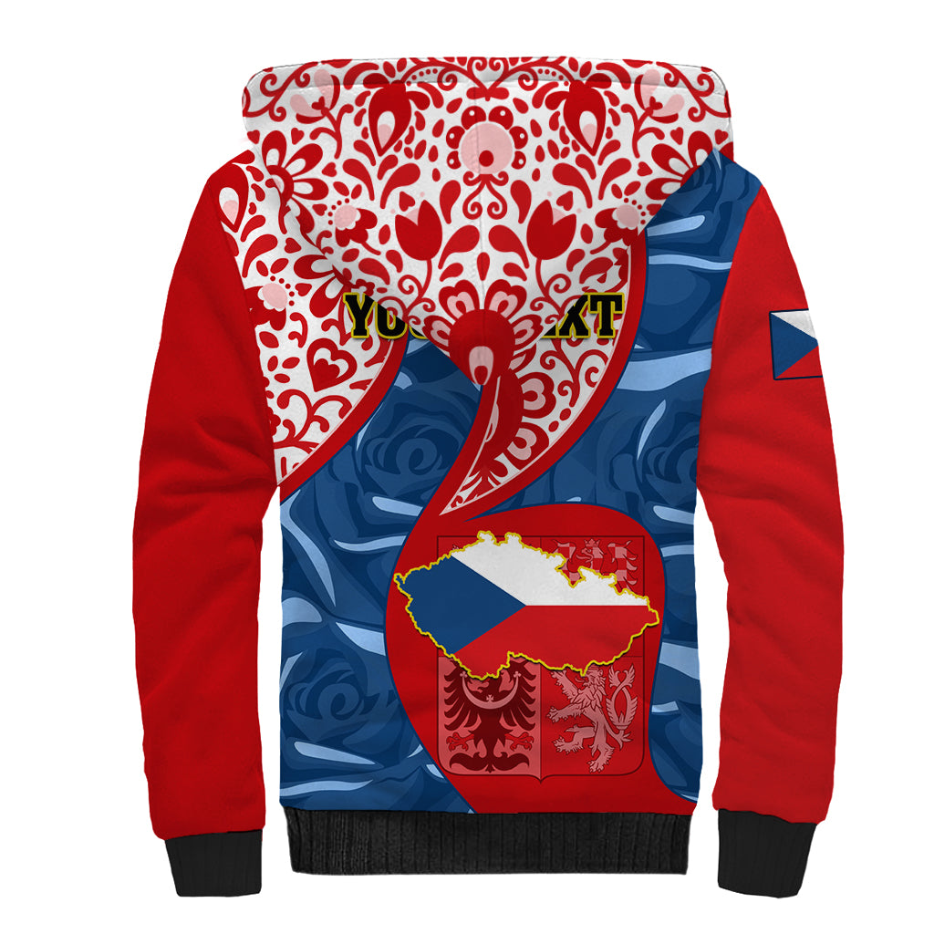 Personalised Czech Republic Independence Day Sherpa Hoodie Czechia Coat Of Arms Embroidery Motif - Wonder Print Shop
