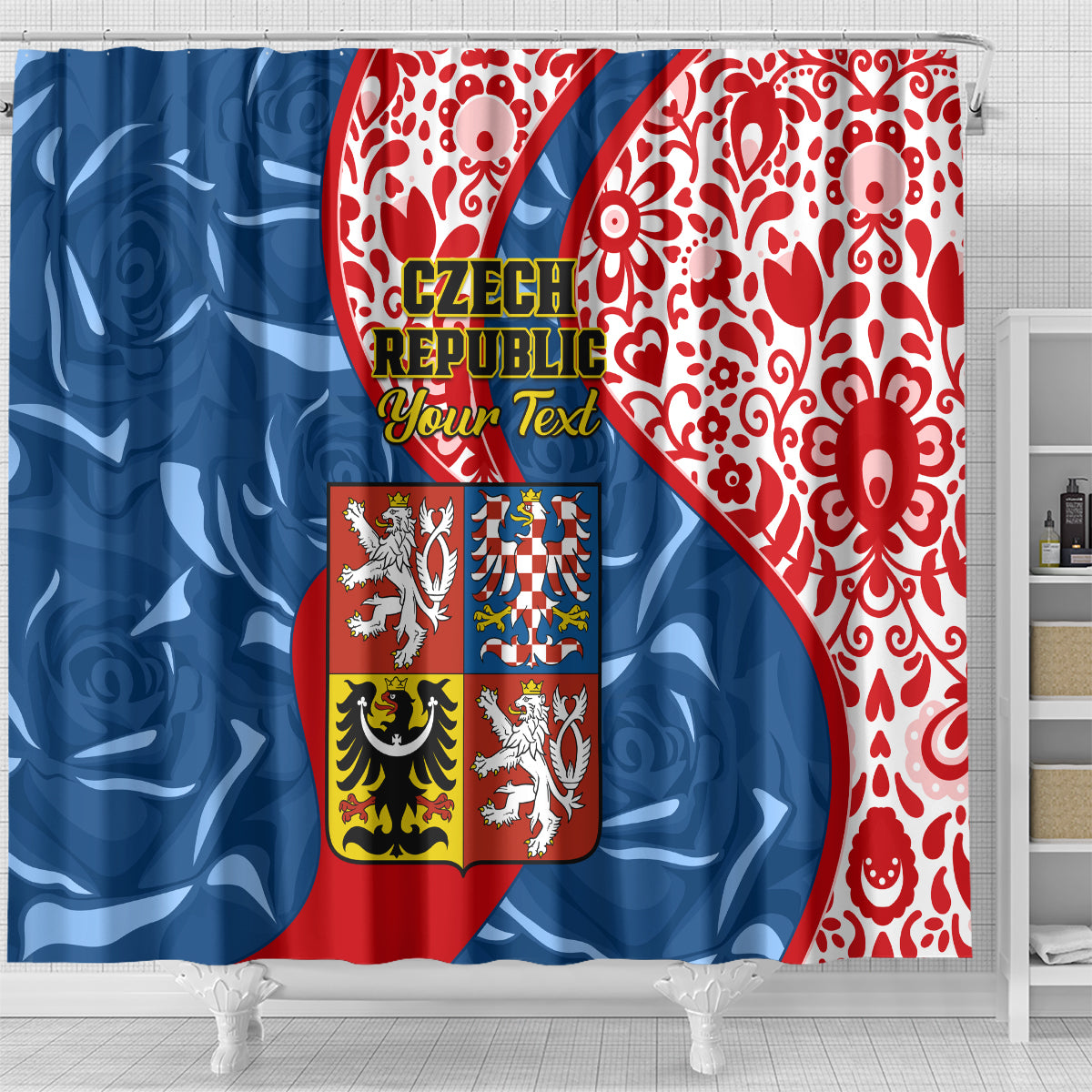 personalised-czech-republic-independence-day-shower-curtain-czechia-coat-of-arms-embroidery-motif