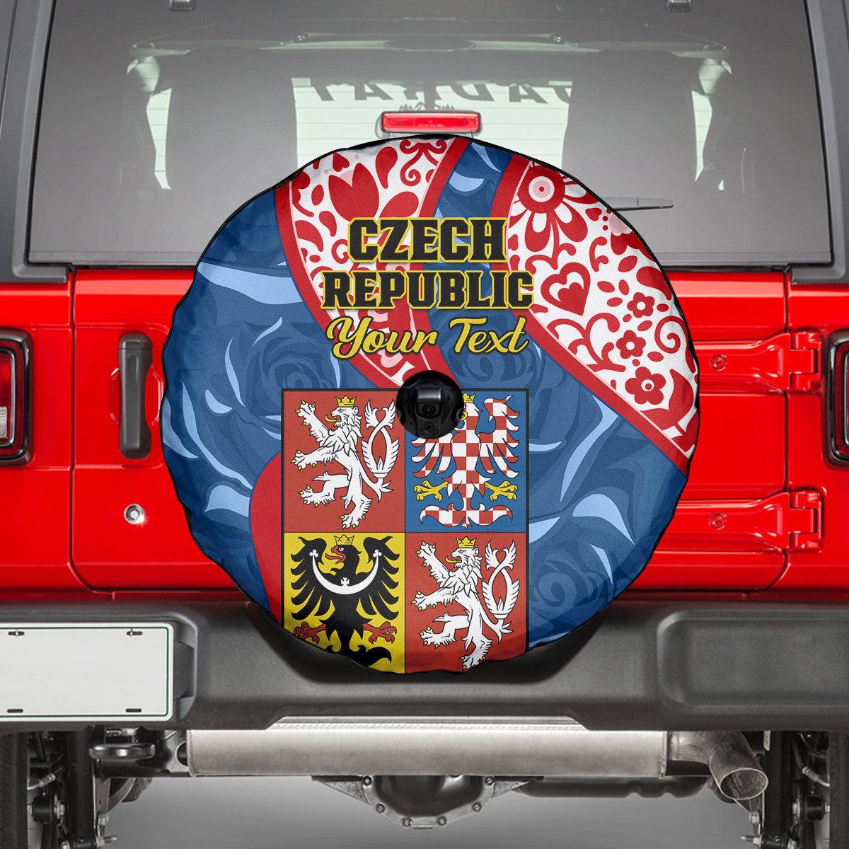 Personalised Czech Republic Independence Day Spare Tire Cover Czechia Coat Of Arms Embroidery Motif - Wonder Print Shop