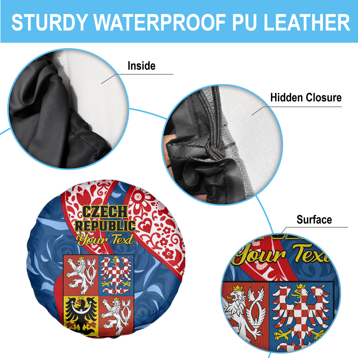 Personalised Czech Republic Independence Day Spare Tire Cover Czechia Coat Of Arms Embroidery Motif - Wonder Print Shop