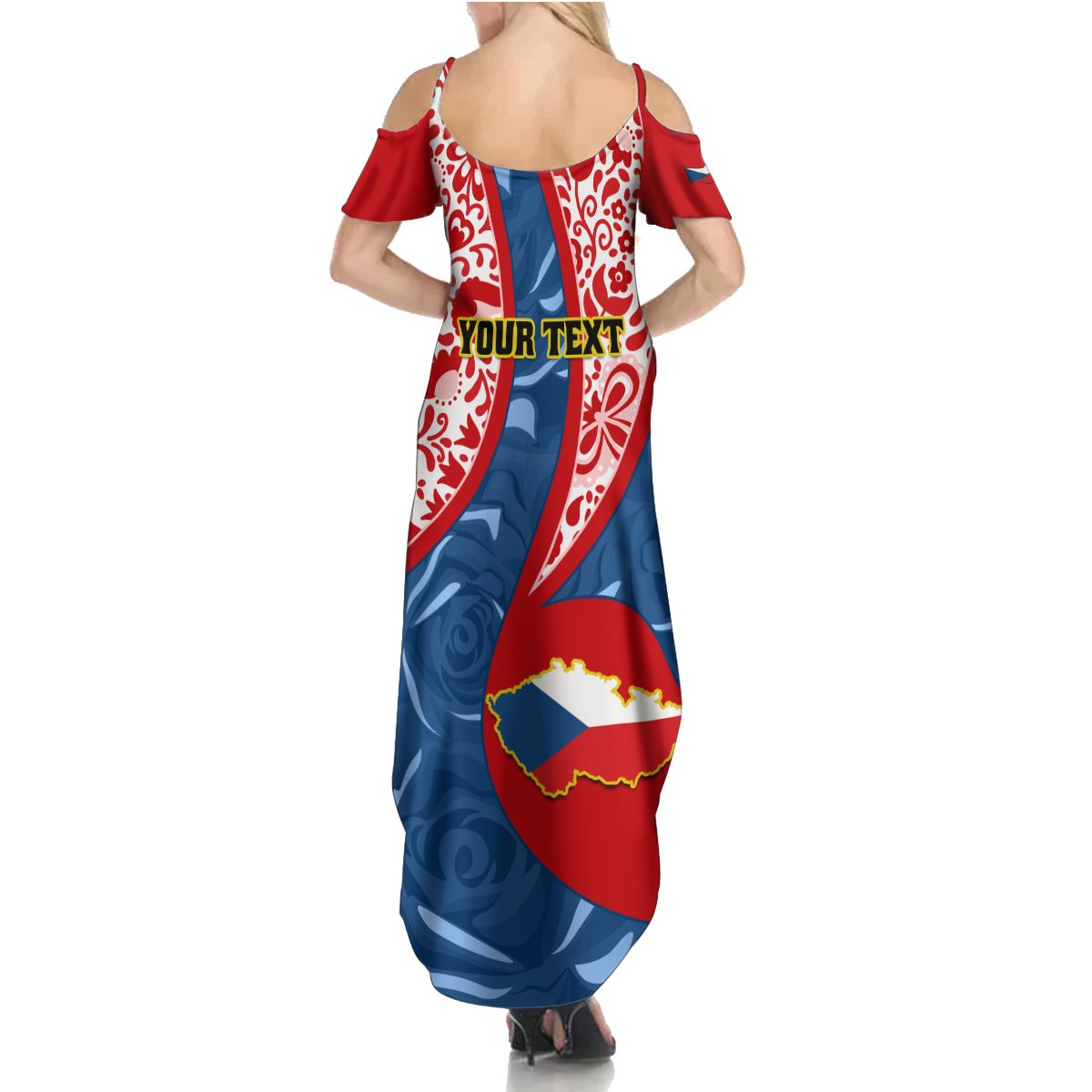 Personalised Czech Republic Independence Day Summer Maxi Dress Czechia Coat Of Arms Embroidery Motif - Wonder Print Shop