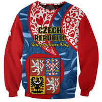 Personalised Czech Republic Independence Day Sweatshirt Czechia Coat Of Arms Embroidery Motif - Wonder Print Shop