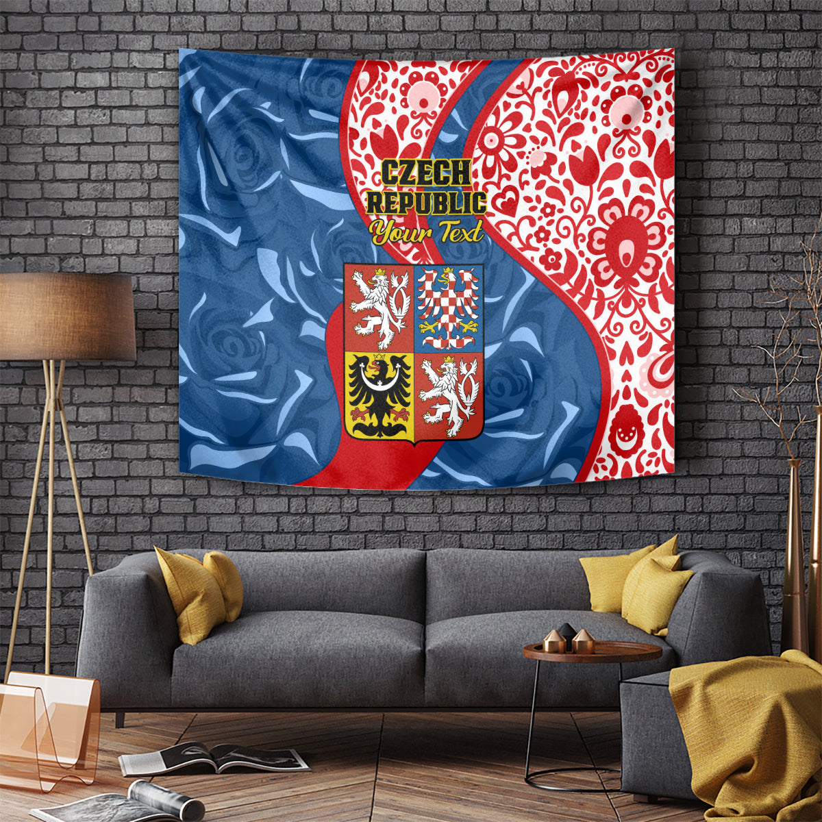 Personalised Czech Republic Independence Day Tapestry Czechia Coat Of Arms Embroidery Motif - Wonder Print Shop