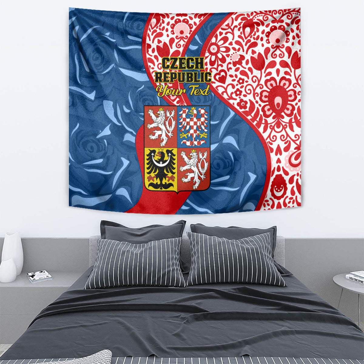 Personalised Czech Republic Independence Day Tapestry Czechia Coat Of Arms Embroidery Motif - Wonder Print Shop