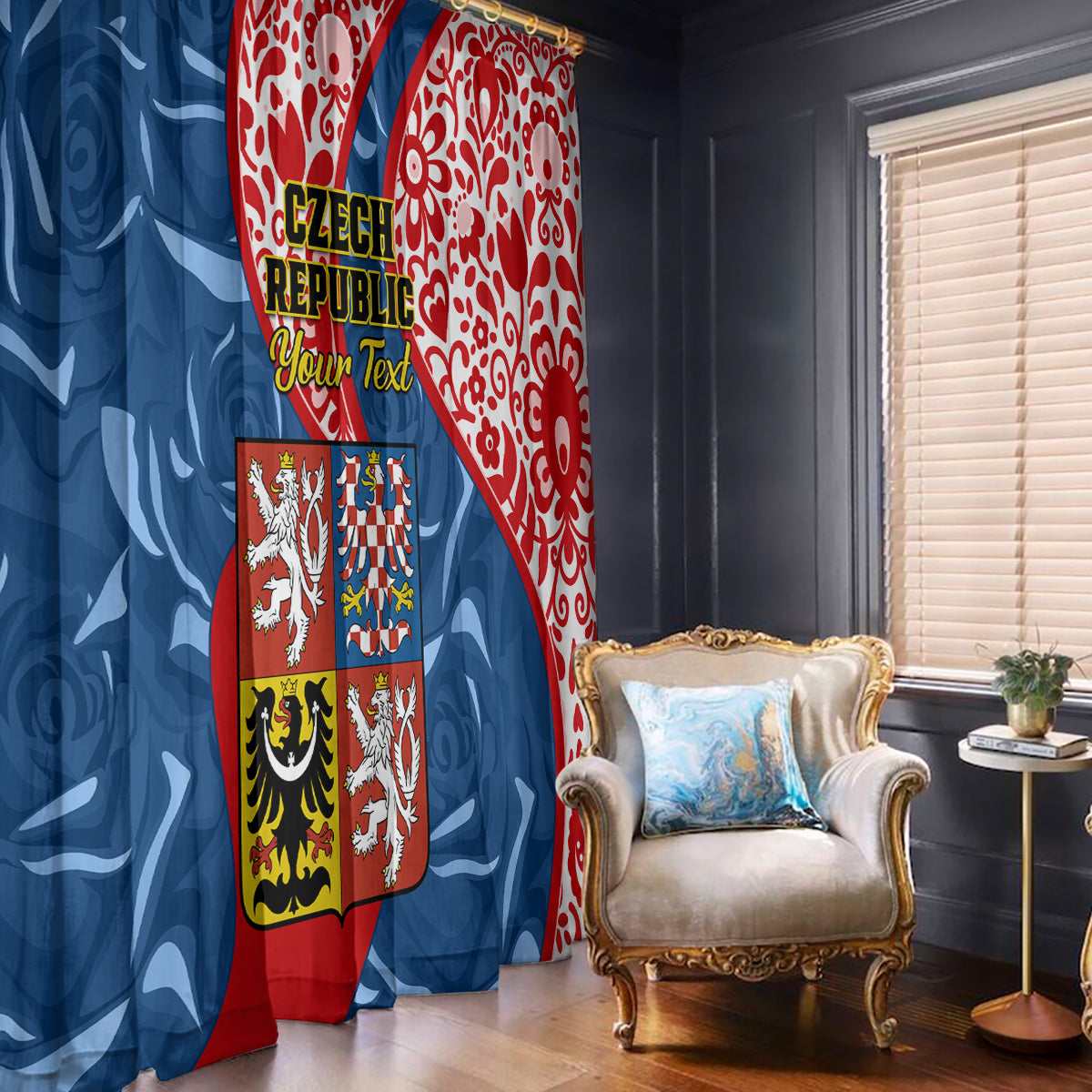 Personalised Czech Republic Independence Day Window Curtain Czechia Coat Of Arms Embroidery Motif - Wonder Print Shop