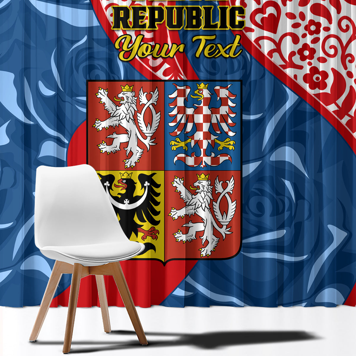 Personalised Czech Republic Independence Day Window Curtain Czechia Coat Of Arms Embroidery Motif - Wonder Print Shop