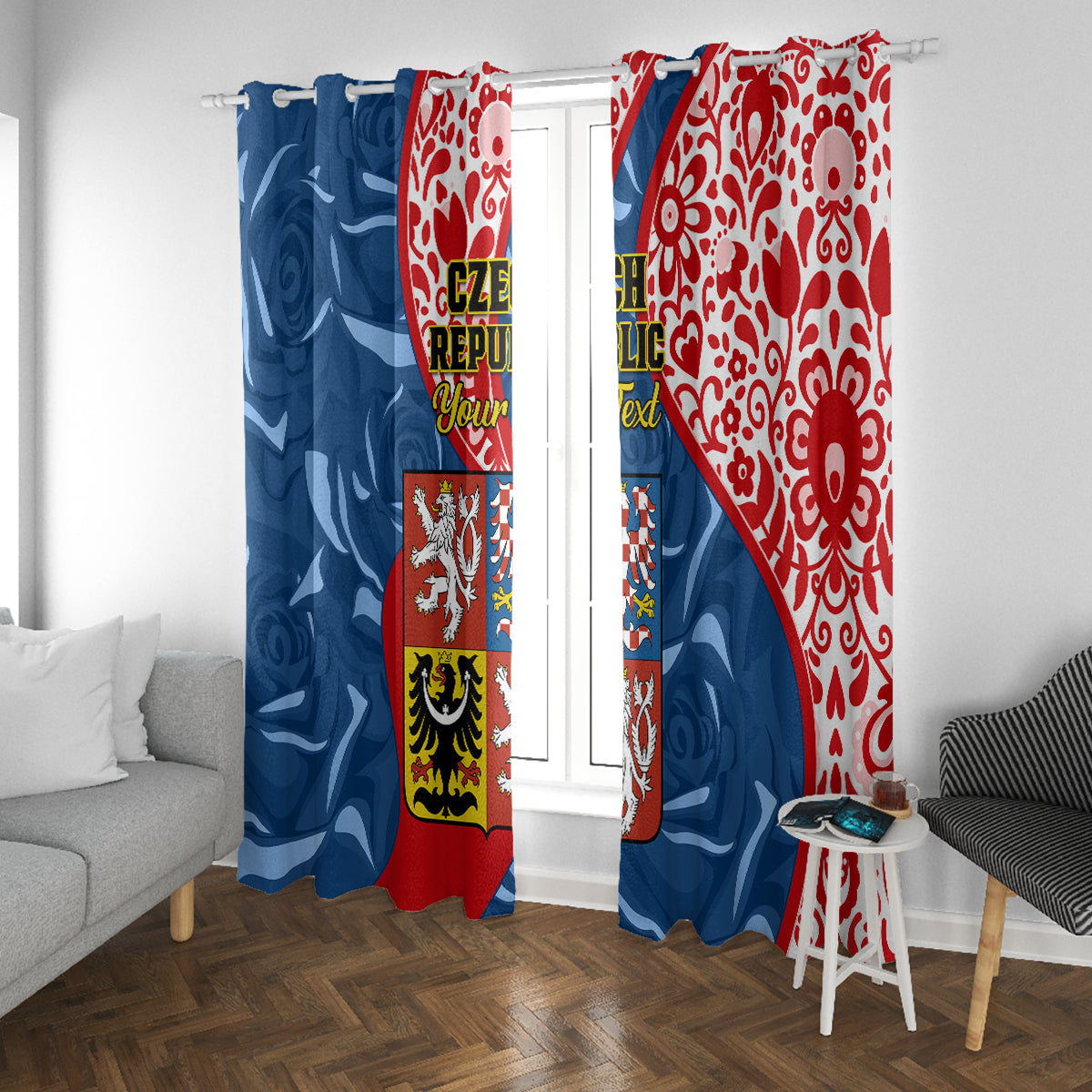 Personalised Czech Republic Independence Day Window Curtain Czechia Coat Of Arms Embroidery Motif - Wonder Print Shop
