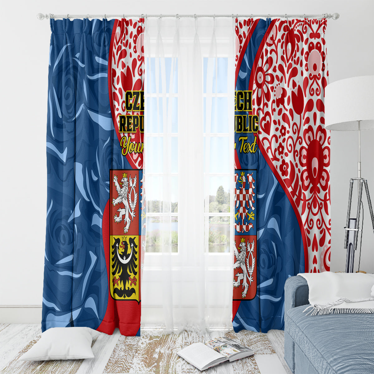 Personalised Czech Republic Independence Day Window Curtain Czechia Coat Of Arms Embroidery Motif - Wonder Print Shop
