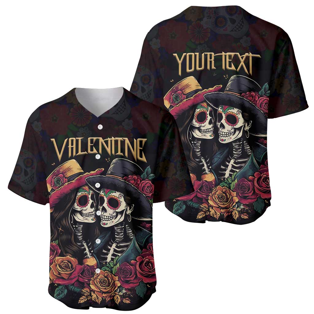 Personalised Sugar Skull Couple Valentine Baseball Jersey Roses Romantic Love
