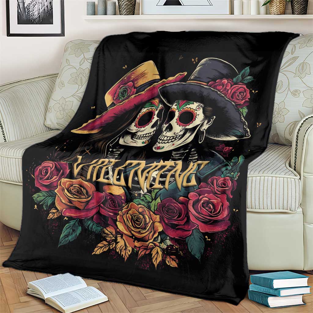Sugar Skull Couple Valentine Blanket Roses Romantic Love