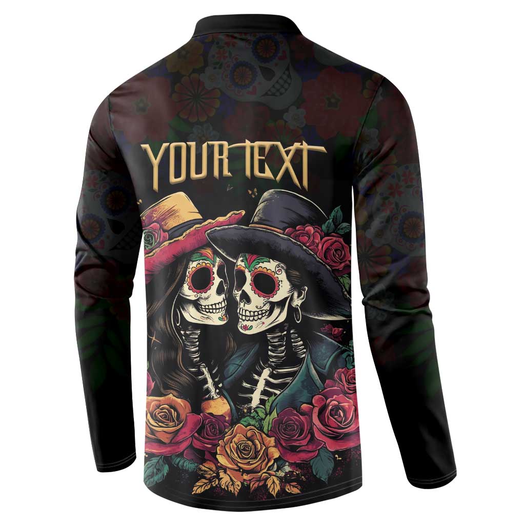 Personalised Sugar Skull Couple Valentine Button Sweatshirt Roses Romantic Love