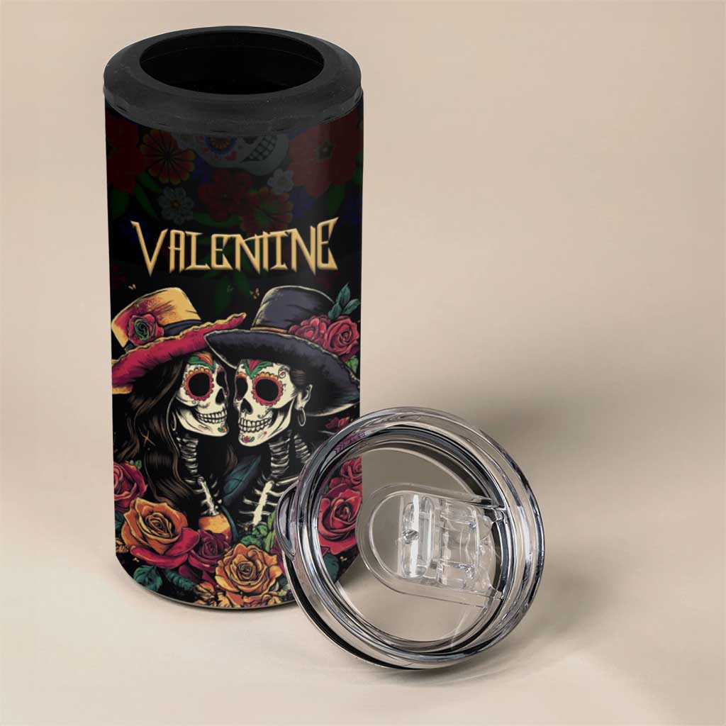 Personalised Sugar Skull Couple Valentine 4 in 1 Can Cooler Tumbler Roses Romantic Love