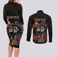 Personalised Sugar Skull Couple Valentine Couples Matching Long Sleeve Bodycon Dress and Long Sleeve Button Shirt Roses Romantic Love