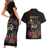 Personalised Sugar Skull Couple Valentine Couples Matching Short Sleeve Bodycon Dress and Hawaiian Shirt Roses Romantic Love