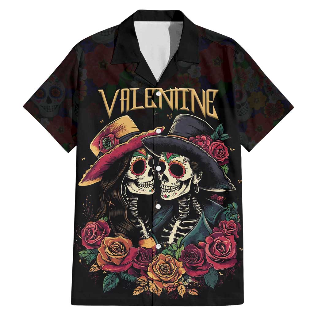 Personalised Sugar Skull Couple Valentine Family Matching Mermaid Dress and Hawaiian Shirt Roses Romantic Love