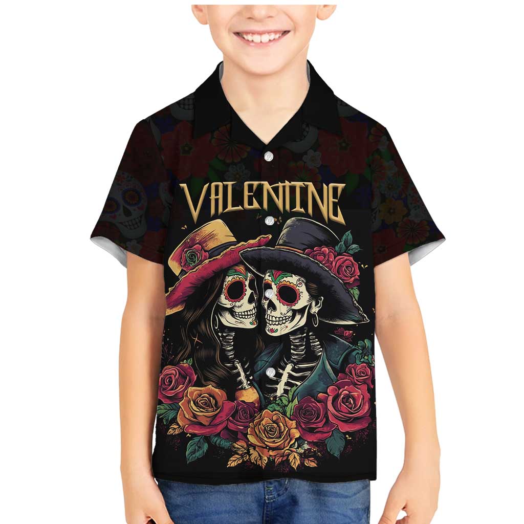 Personalised Sugar Skull Couple Valentine Family Matching Mermaid Dress and Hawaiian Shirt Roses Romantic Love